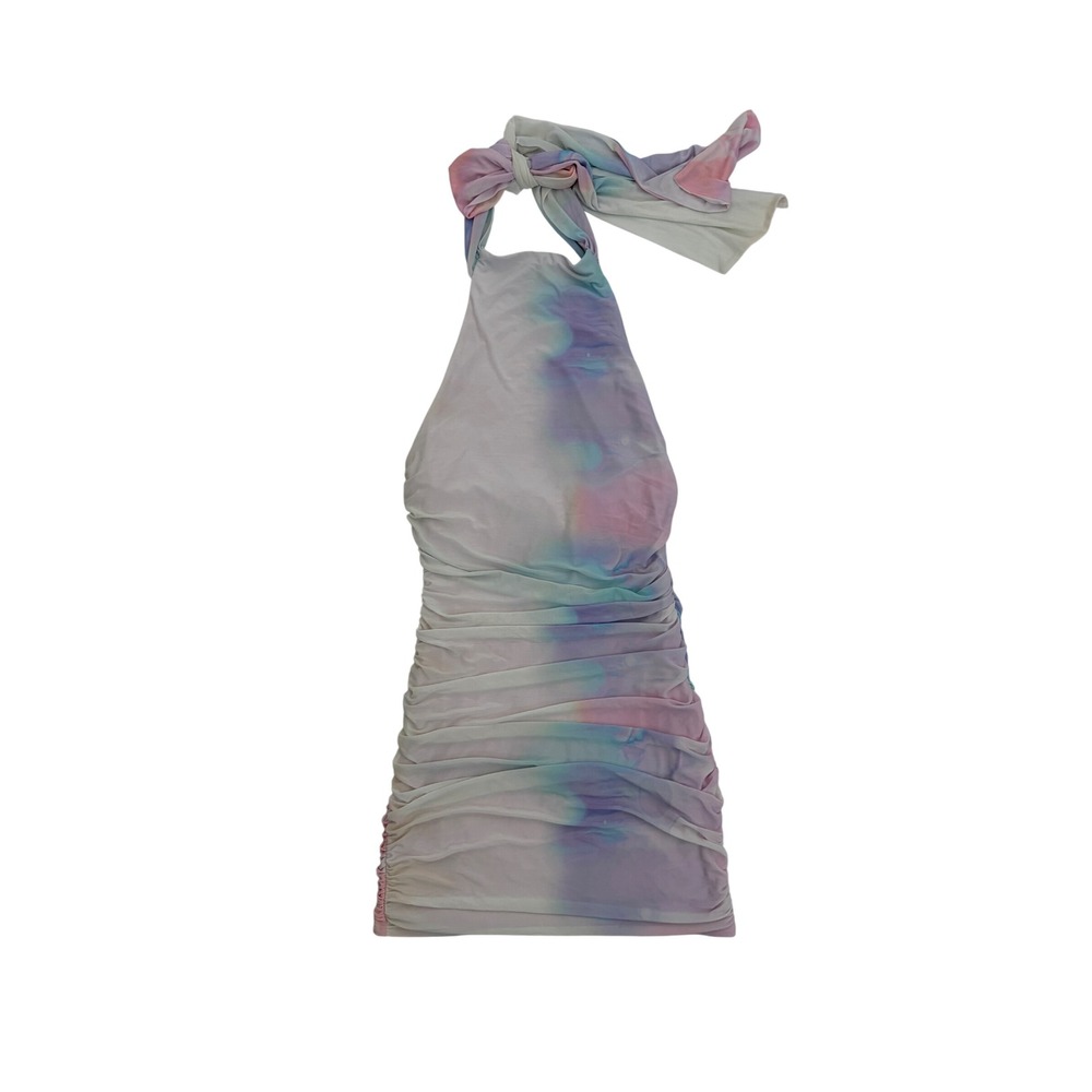 Zara Pastel Tie Dye Ruched Halter Neck Mini Bodycon Dress Size M Y2K Barbiecore